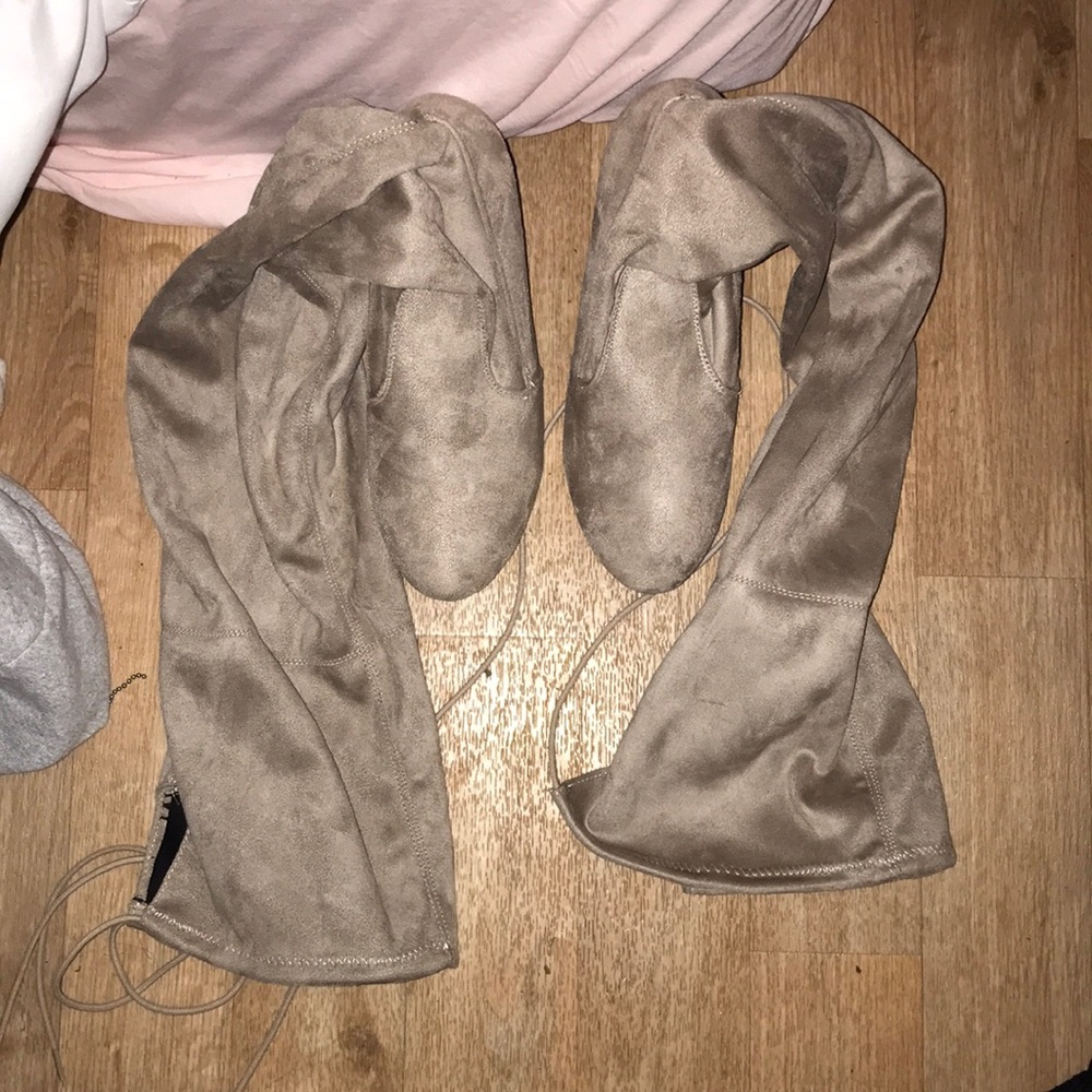 Thigh-high suede tie boots